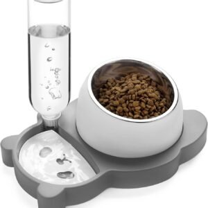 Elevated Dog Cat Bowls Tilted Cat Food And Water Bowl Set Raised Stainless Steel Cat Bowls With Automatic Water Dispenser Bottle For Cats And Small Dogs Kitten Puppy