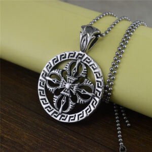 European And American Retro Personalized Hollow Cross Round Titanium Steel Pendant