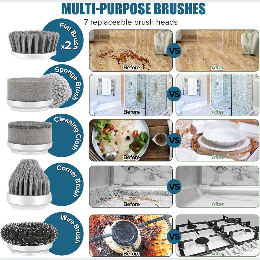 10Pcs Rechargeable Electric Cordless Cleaning Brush Spin Scrubber Turbo Scrub UK NEW - Image 7
