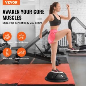 Half Exercise Ball Trainer, 23 Inch Balance Ball Trainer, 660 Lbs Capacity Stability Ball, Yoga Ball With Resistance Bands And Pump, Strength Fitness Ball For Home Gym, Full Body Workouts, Black